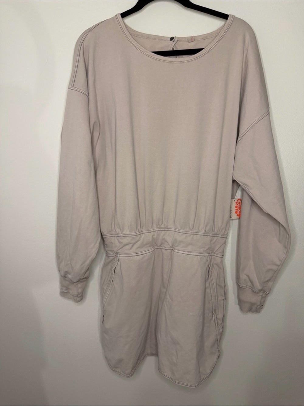 FP Movement by Free People Stone Gray Long Sleeve Drawstring Waist Dress